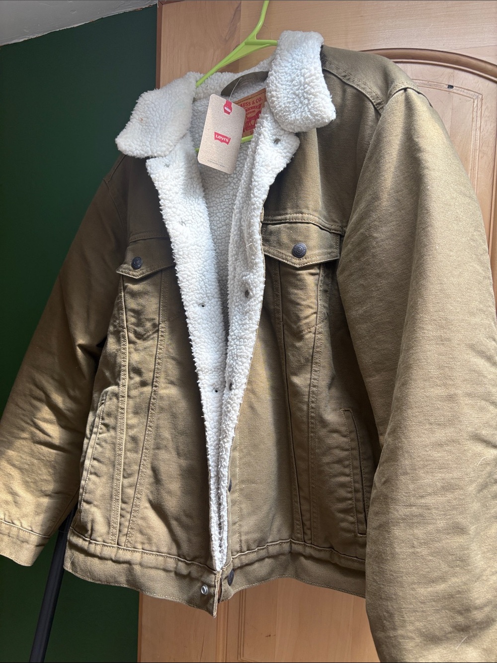 Levi's Olive Green Sherpa-Lined Jean Jacket
